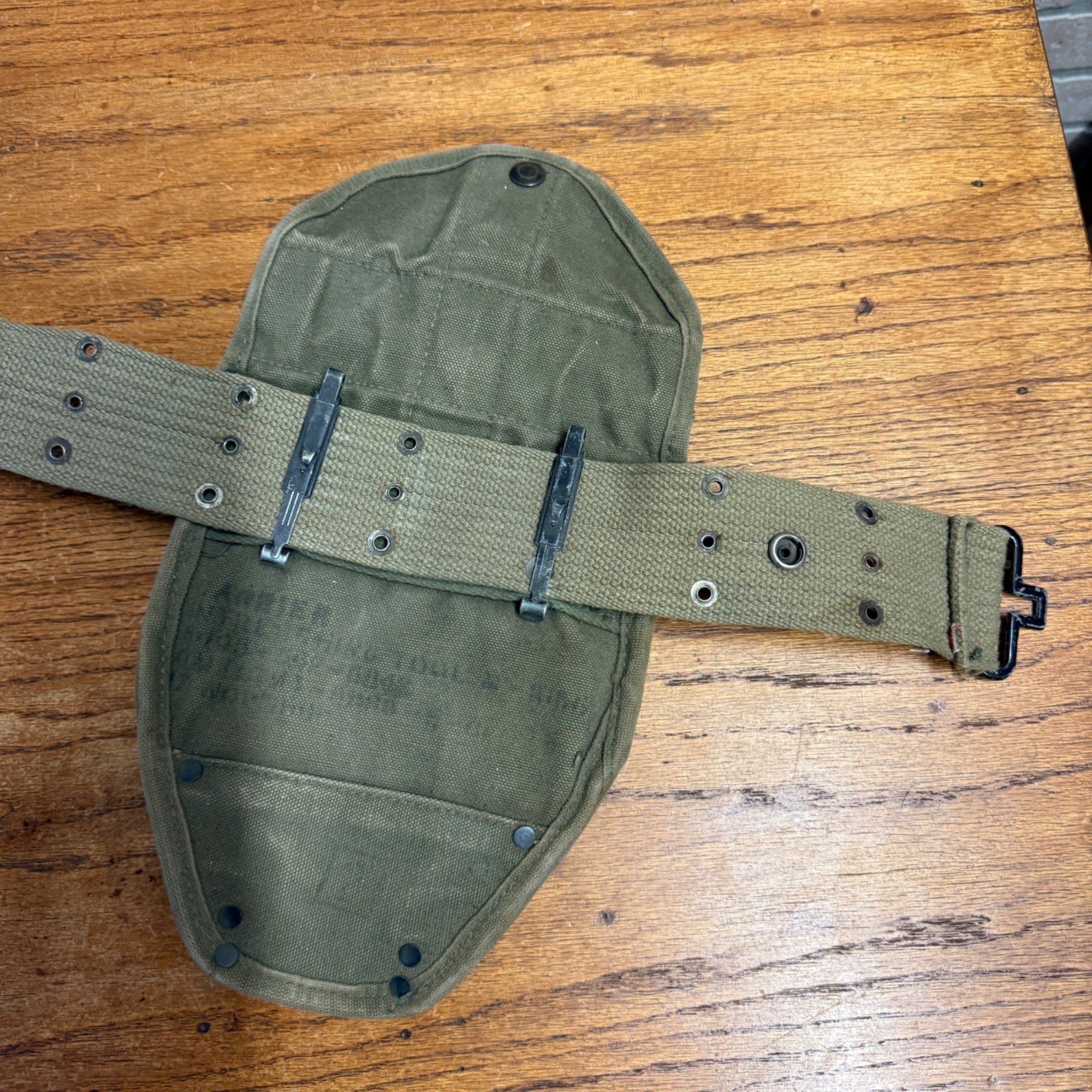 Vintage Military Canvas Canteen Pouch Set With Belt & Metal Canteen Cap Olive Green
