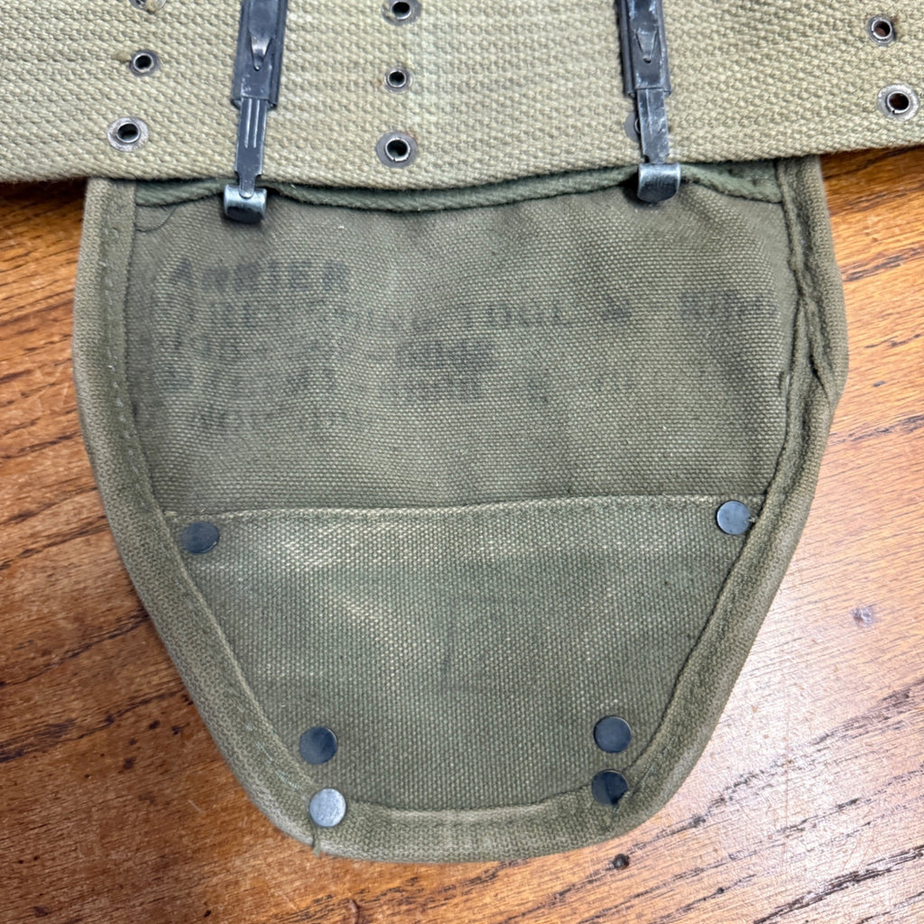 Vintage Military Canvas Canteen Pouch Set With Belt & Metal Canteen Cap Olive Green