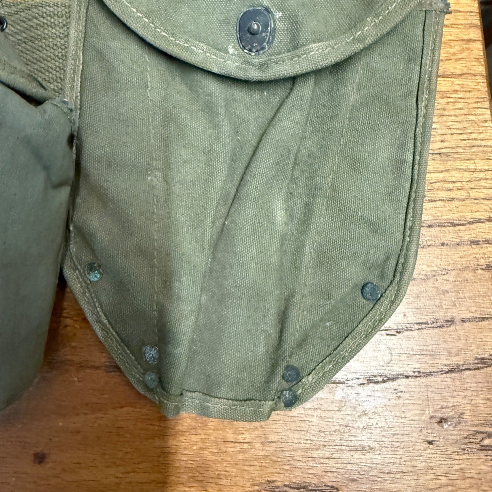 Vintage Military Canvas Canteen Pouch Set With Belt & Metal Canteen Cap Olive Green