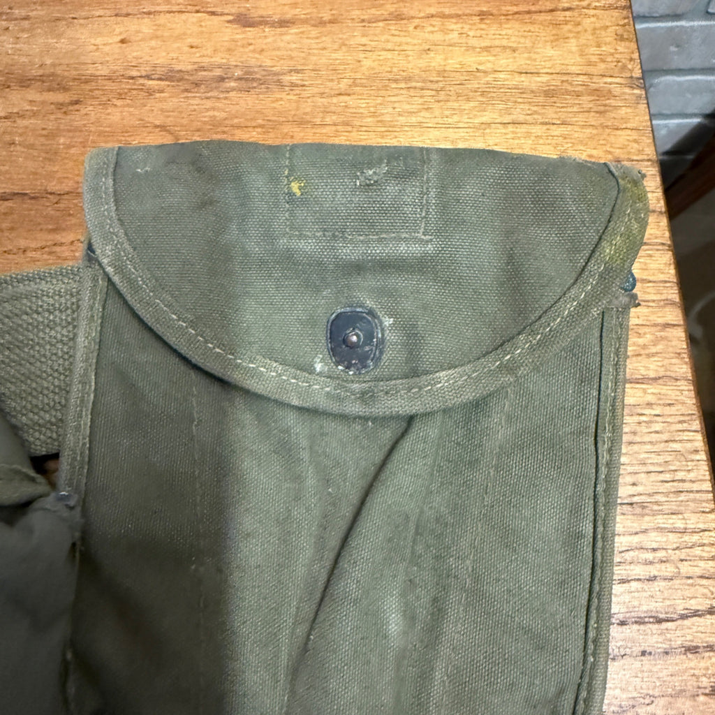 Vintage Military Canvas Canteen Pouch Set With Belt & Metal Canteen Cap Olive Green