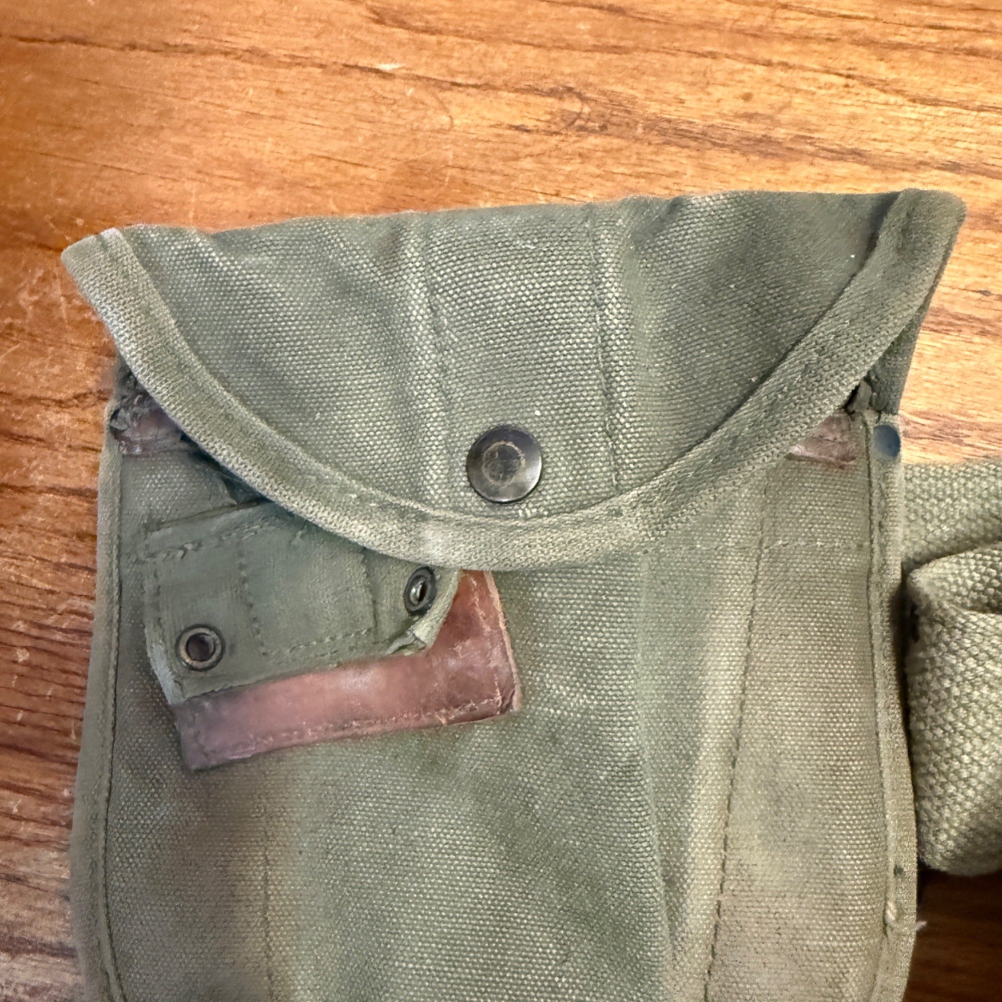 Vintage Military Canvas Canteen Pouch Set With Belt & Metal Canteen Cap Olive Green