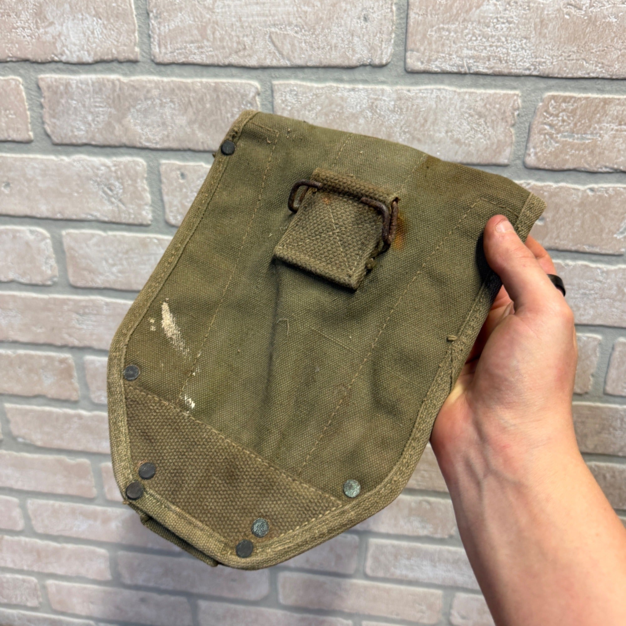Vintage Military Canvas Canteen Pouch Set With Belt & Metal Canteen Cap Olive Green