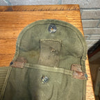 Vintage Military Canvas Canteen Pouch Set With Belt & Metal Canteen Cap Olive Green