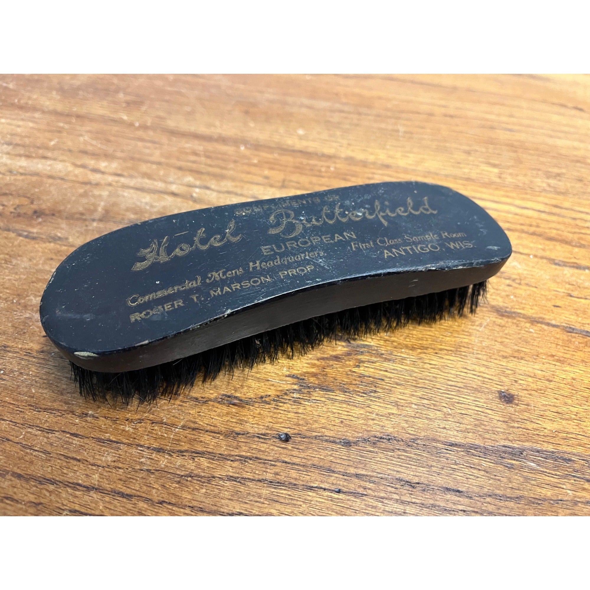 RARE c1900s Vintage Hotel Butterfield Antigo Wisconsin Advertising Clothes Brush