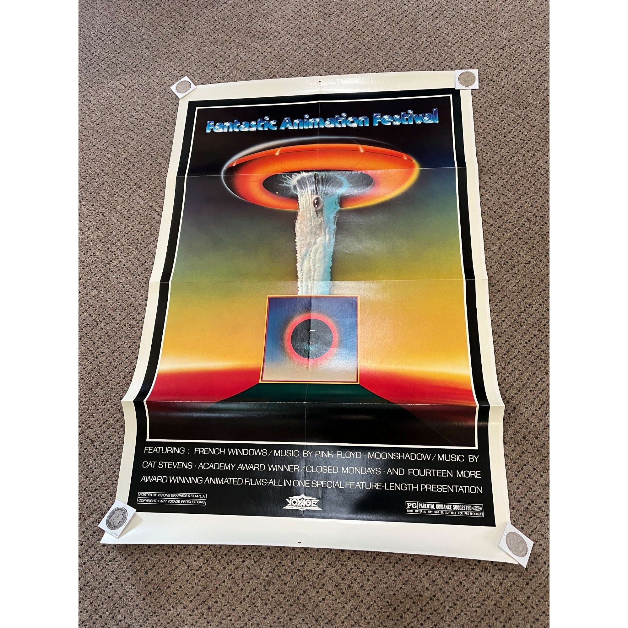 Vintage 1977 Fantastic Animation Festival Original Movie Poster 27x41 Pink Floyd