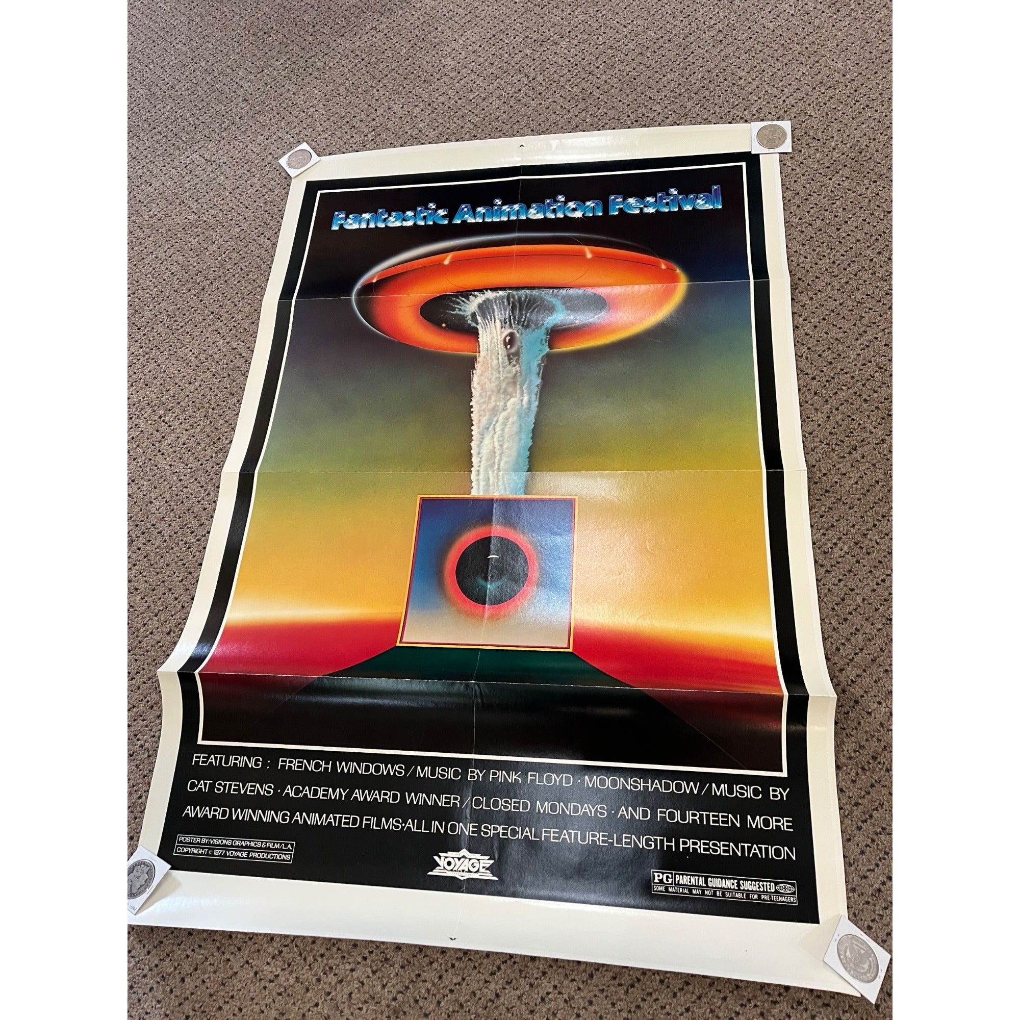 Vintage 1977 Fantastic Animation Festival Original Movie Poster 27x41 Pink Floyd