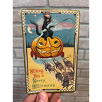 Vintage Halloween Postcard - Black Cat Drives Pumpkin with Mice Spooner S. 500