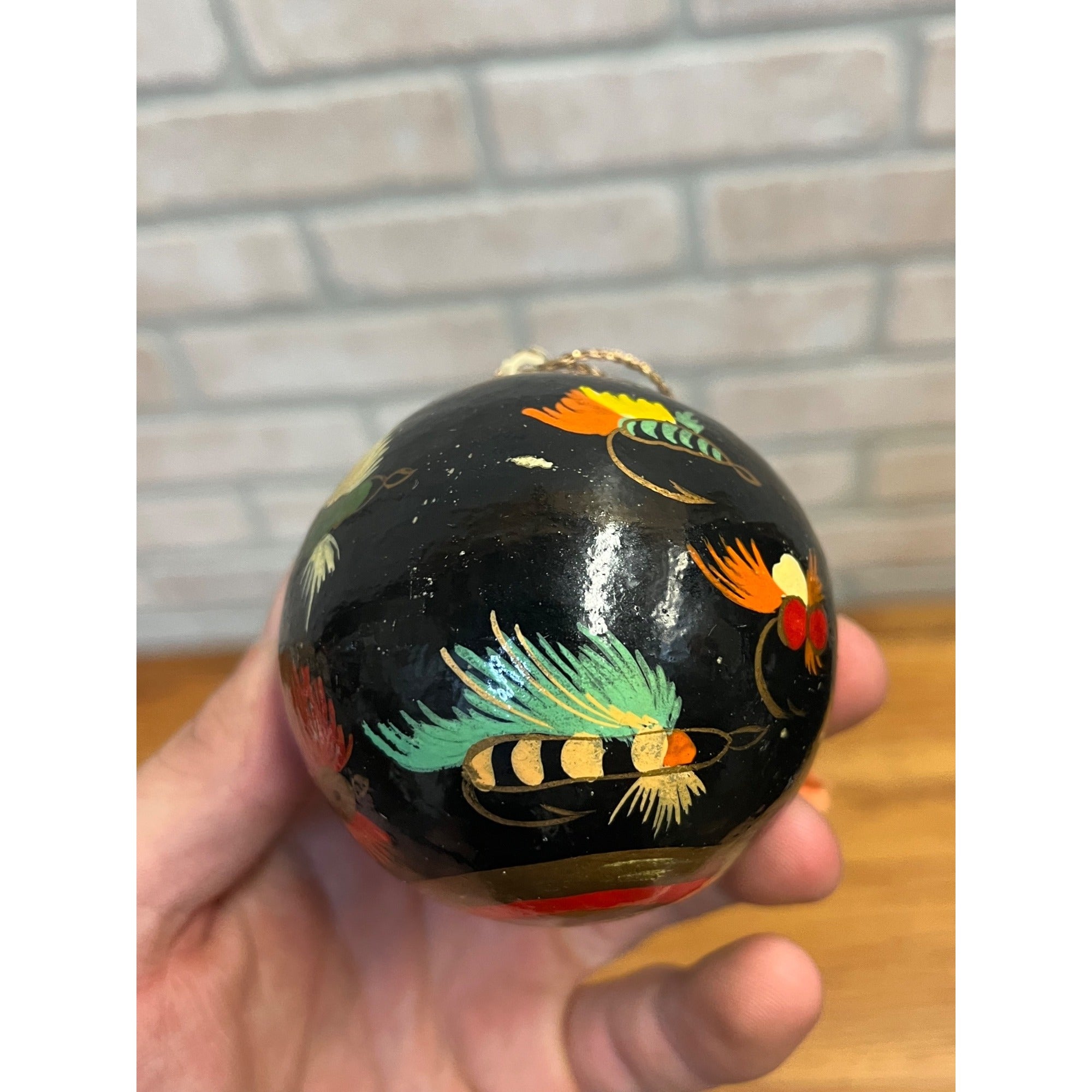 Vintage Hand-Painted Wooden Ornament With Keepsake Box Fly Fishing Lures Christmas Cabin Decor