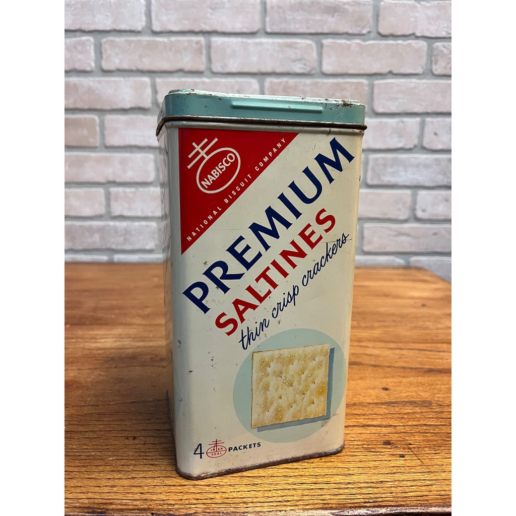Vintage 1960s Nabisco Premium Saltine Cracker Tin Canister Can 14oz Empty NY