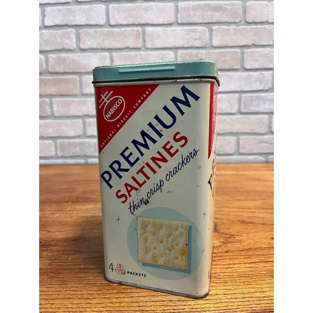 Vintage 1960s Nabisco Premium Saltine Cracker Tin Canister Can 14oz Empty NY
