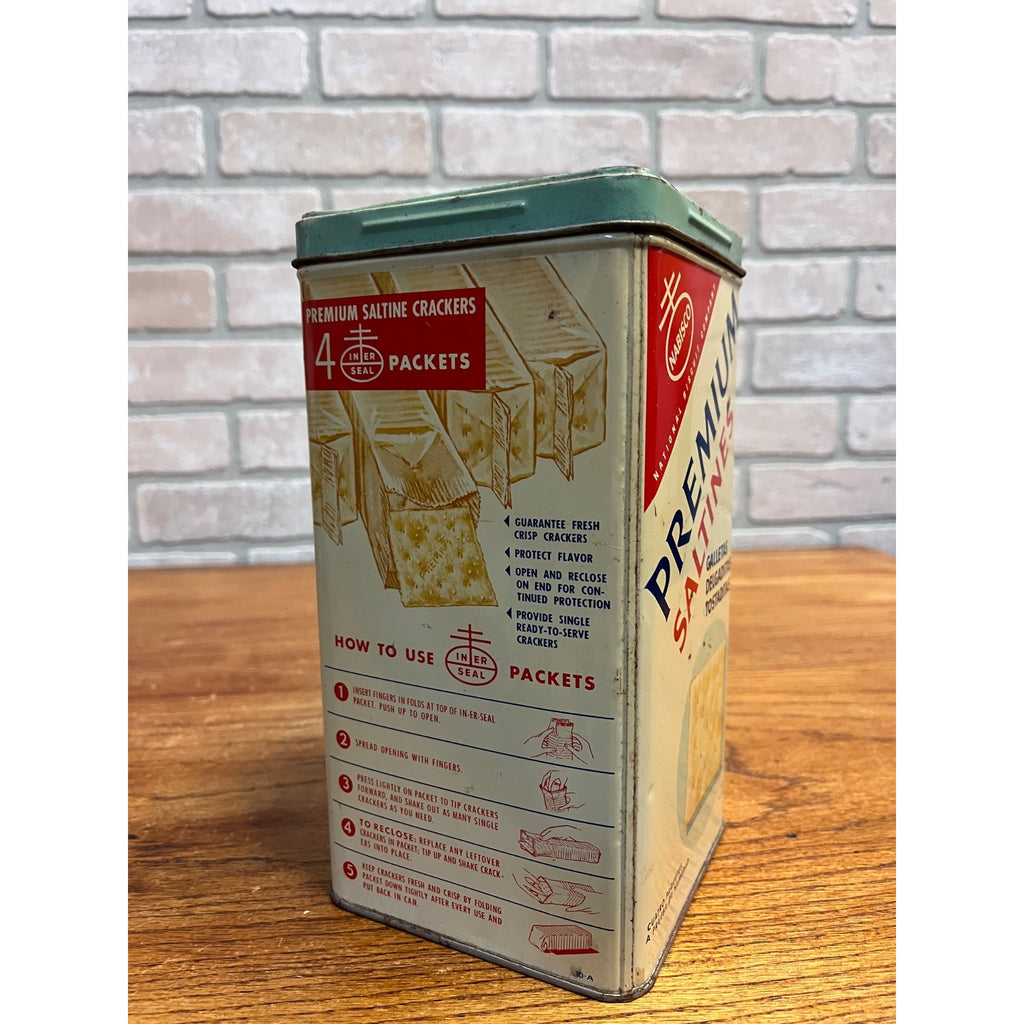 Vintage 1960s Nabisco Premium Saltine Cracker Tin Canister Can 14oz Empty NY
