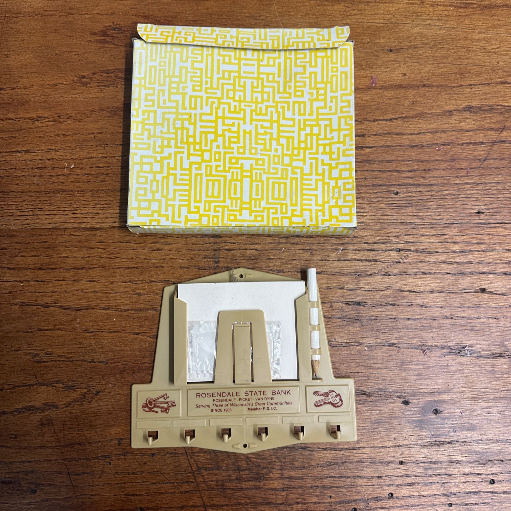 Vintage NOS Rosendale Wisconsin State Bank Key Holder Van Dyne
