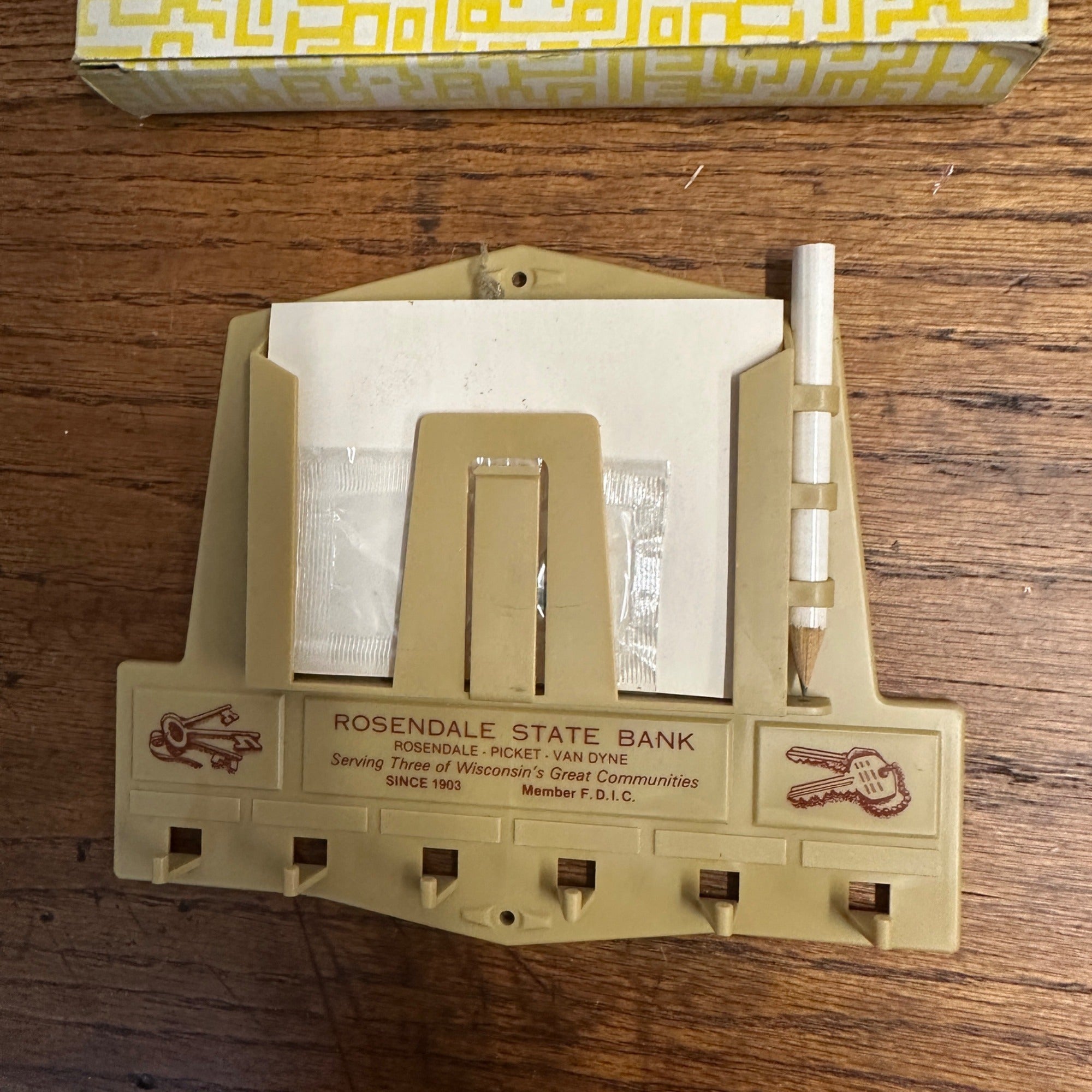 Vintage NOS Rosendale Wisconsin State Bank Key Holder Van Dyne