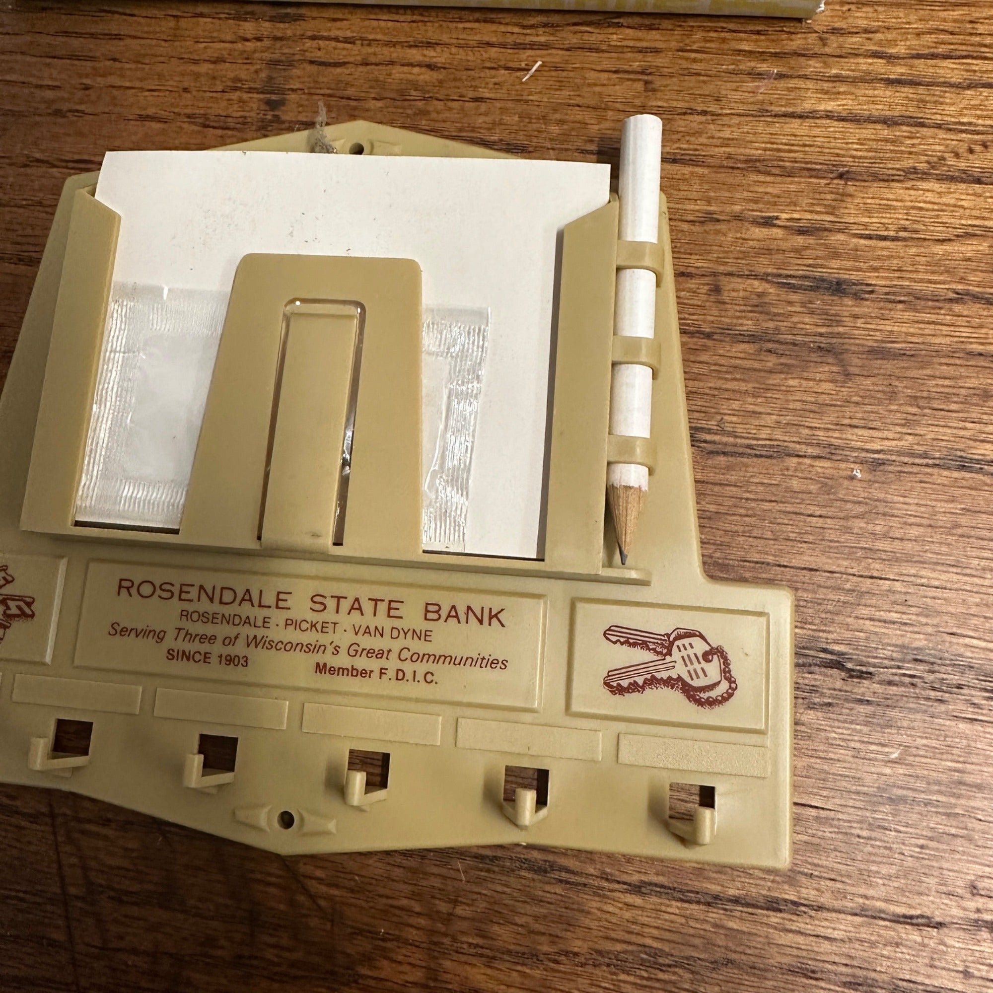 Vintage NOS Rosendale Wisconsin State Bank Key Holder Van Dyne