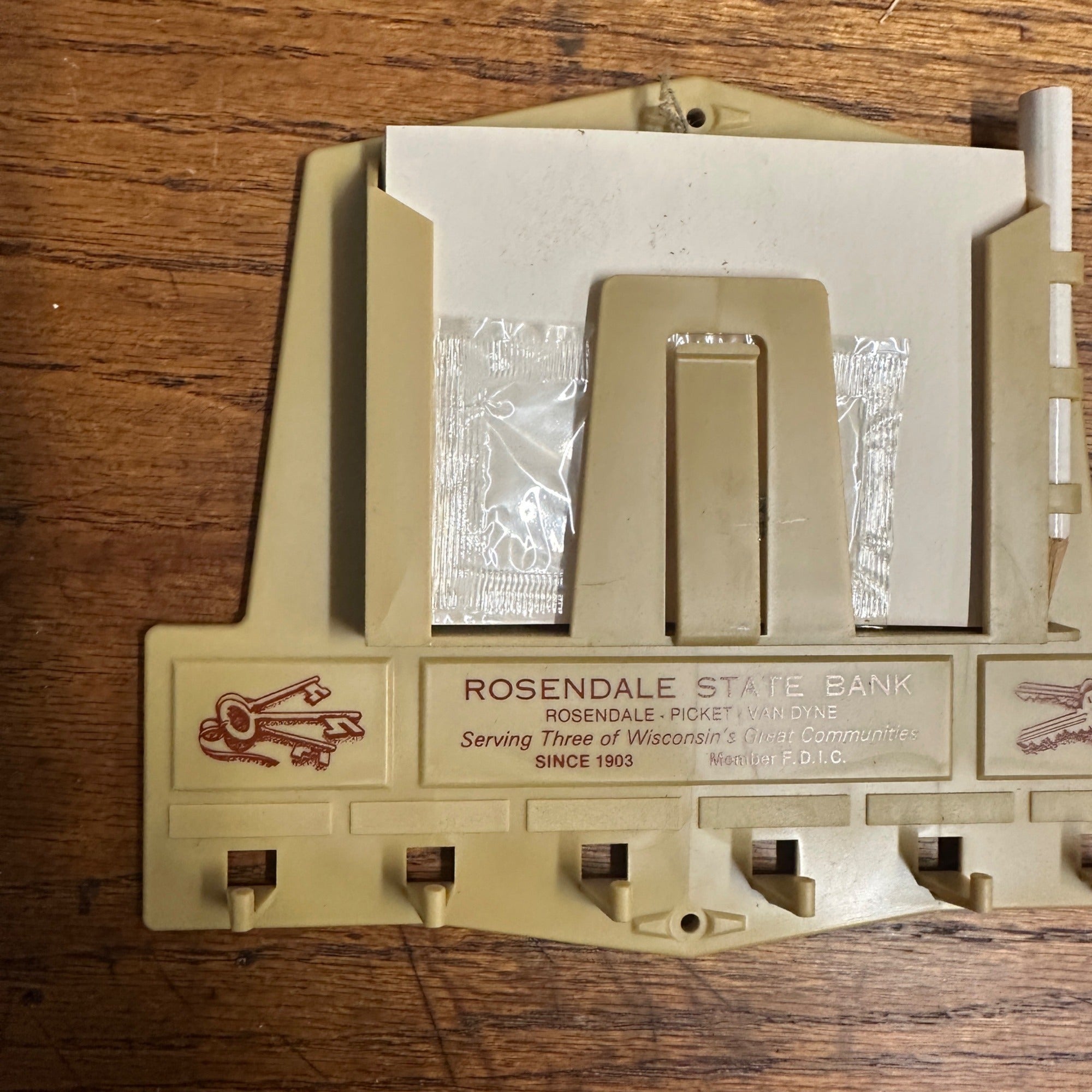 Vintage NOS Rosendale Wisconsin State Bank Key Holder Van Dyne