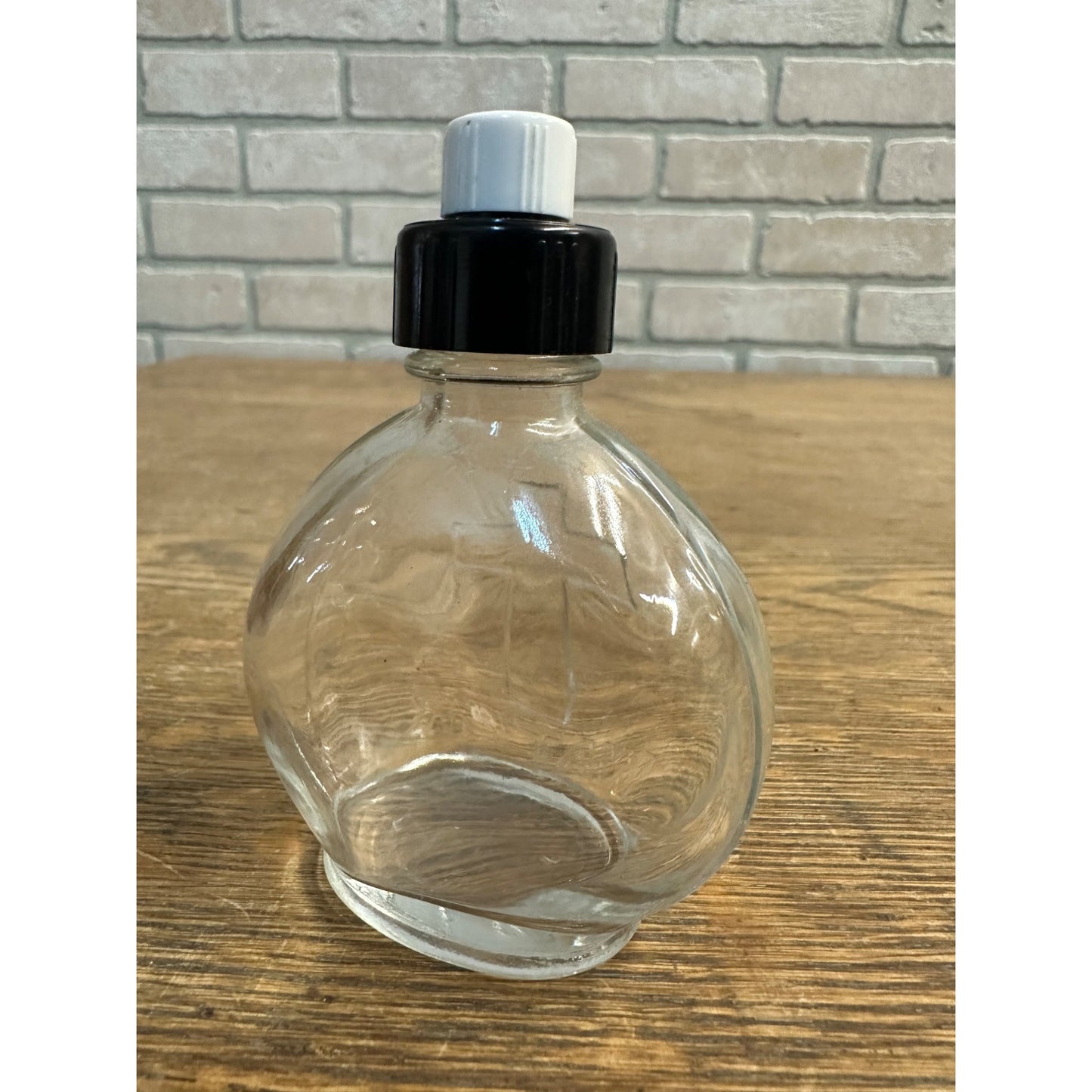 Vintage Holy Water Embossed Glass Bottle w/Plastic Cap Cross