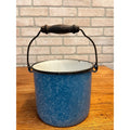 Antique Primitive Blue and White Sponge Pattern Graniteware Handled Lunch Pail/ Berry Pail/ Farmhouse Decor, No Lid