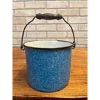 Antique Primitive Blue and White Sponge Pattern Graniteware Handled Lunch Pail/ Berry Pail/ Farmhouse Decor, No Lid