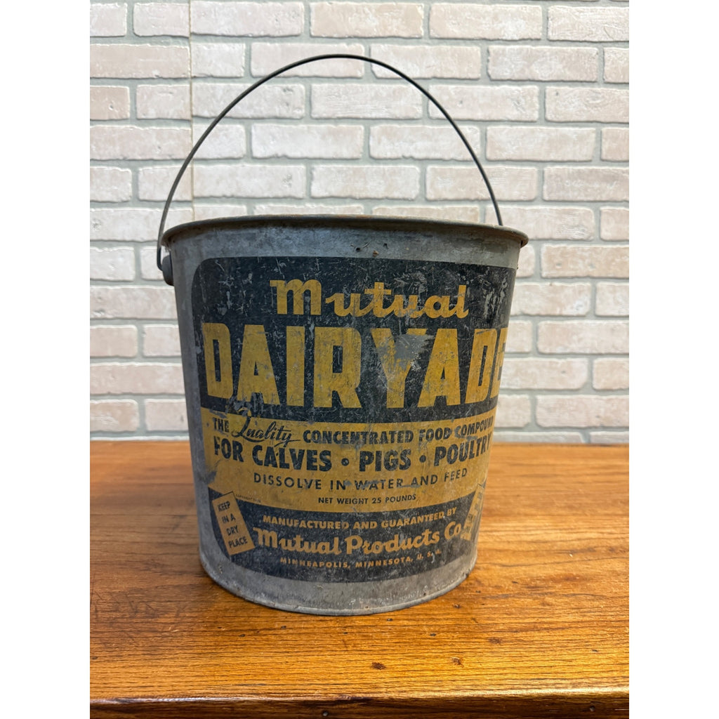 Vintage Mutual Dairyade Advertising Galvanized Farm Feed Bucket Pail Calves Pigs