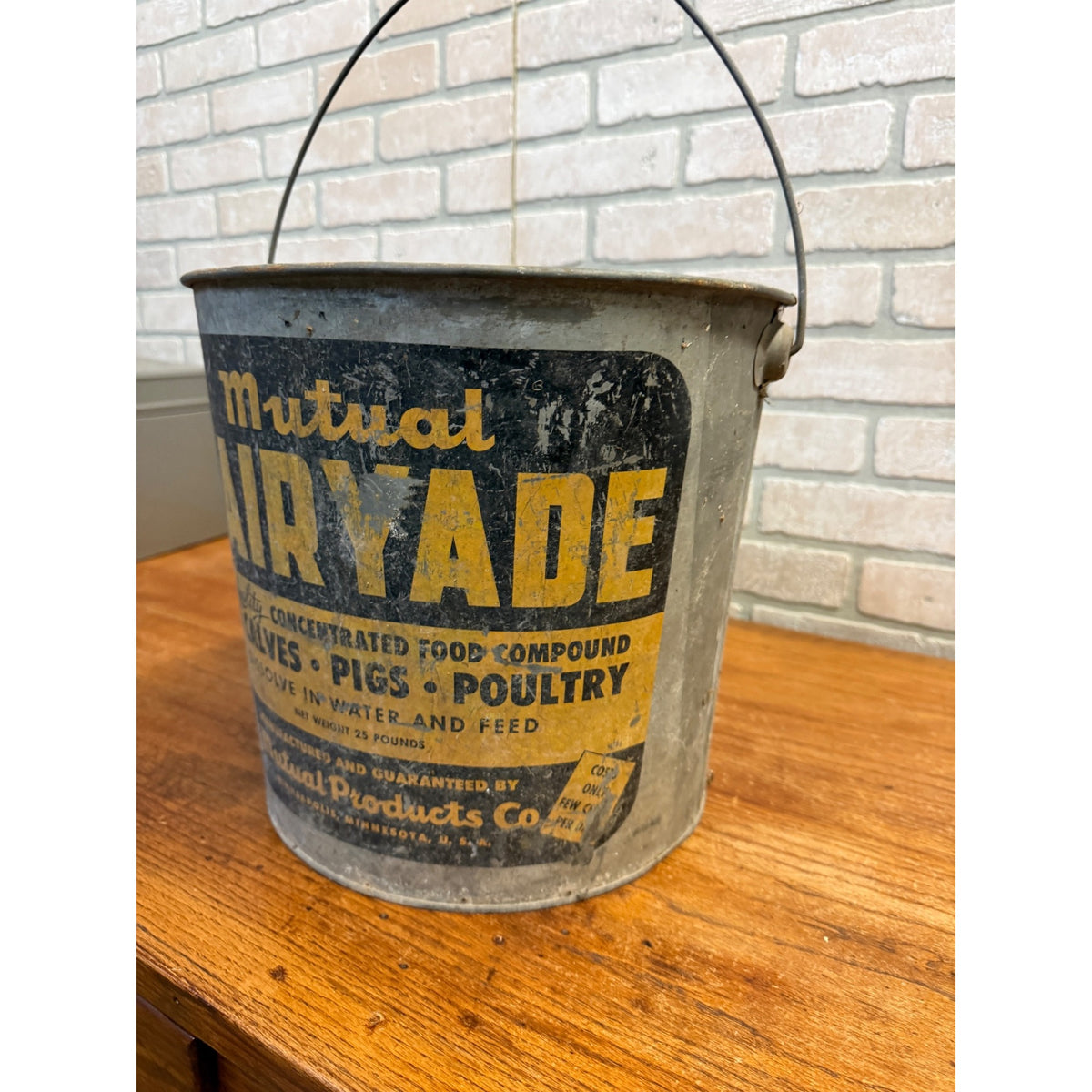 Vintage Mutual Dairyade Advertising Galvanized Farm Feed Bucket Pail Calves Pigs