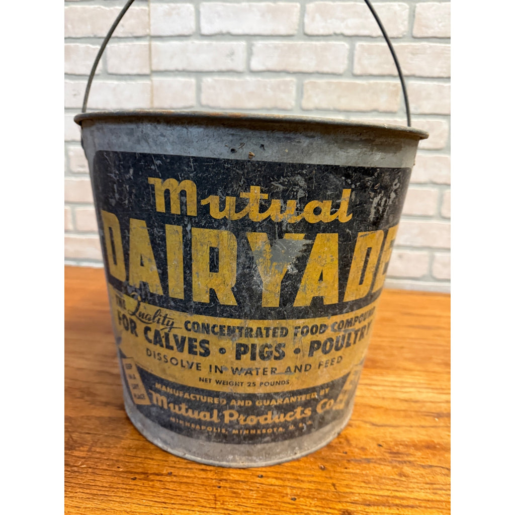 Vintage Mutual Dairyade Advertising Galvanized Farm Feed Bucket Pail Calves Pigs