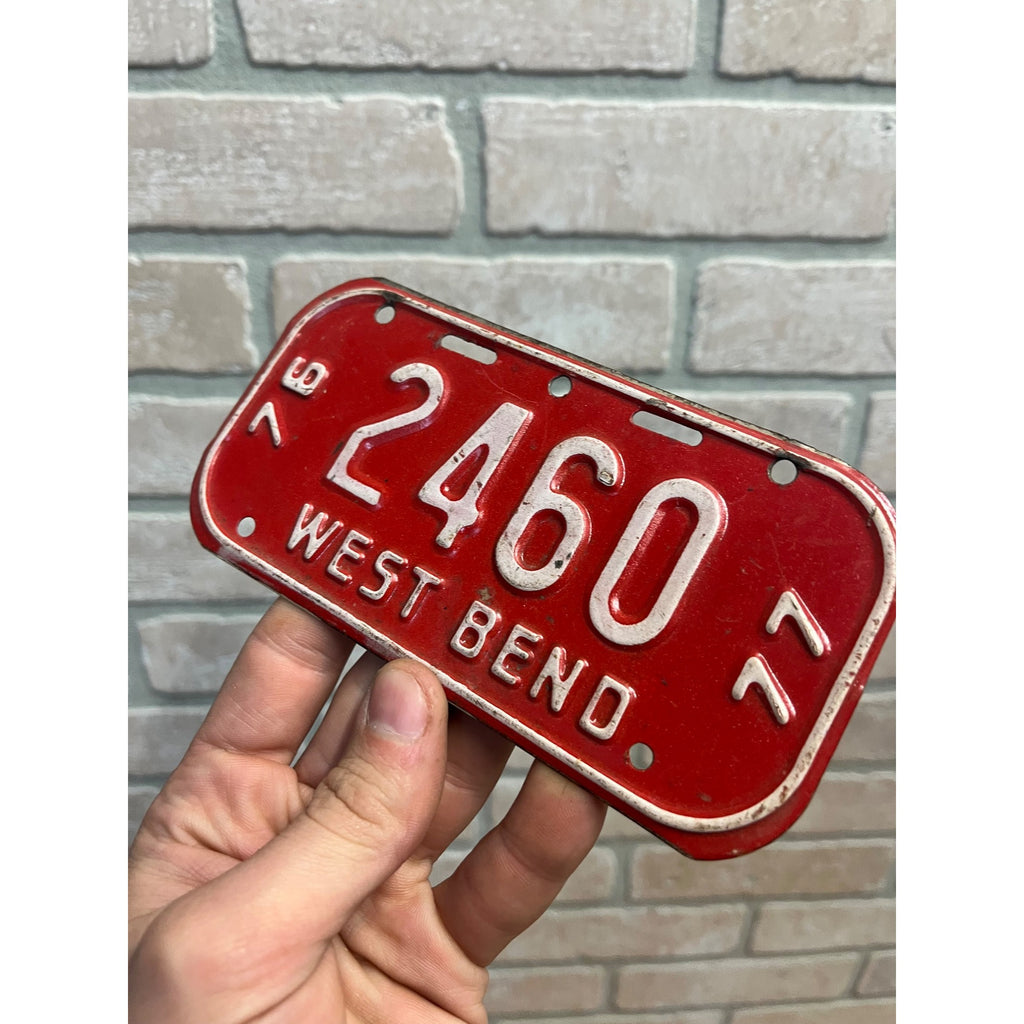Vintage Wisconsin Bicycle Bike License Plate Embossed West Bend 1976-1977