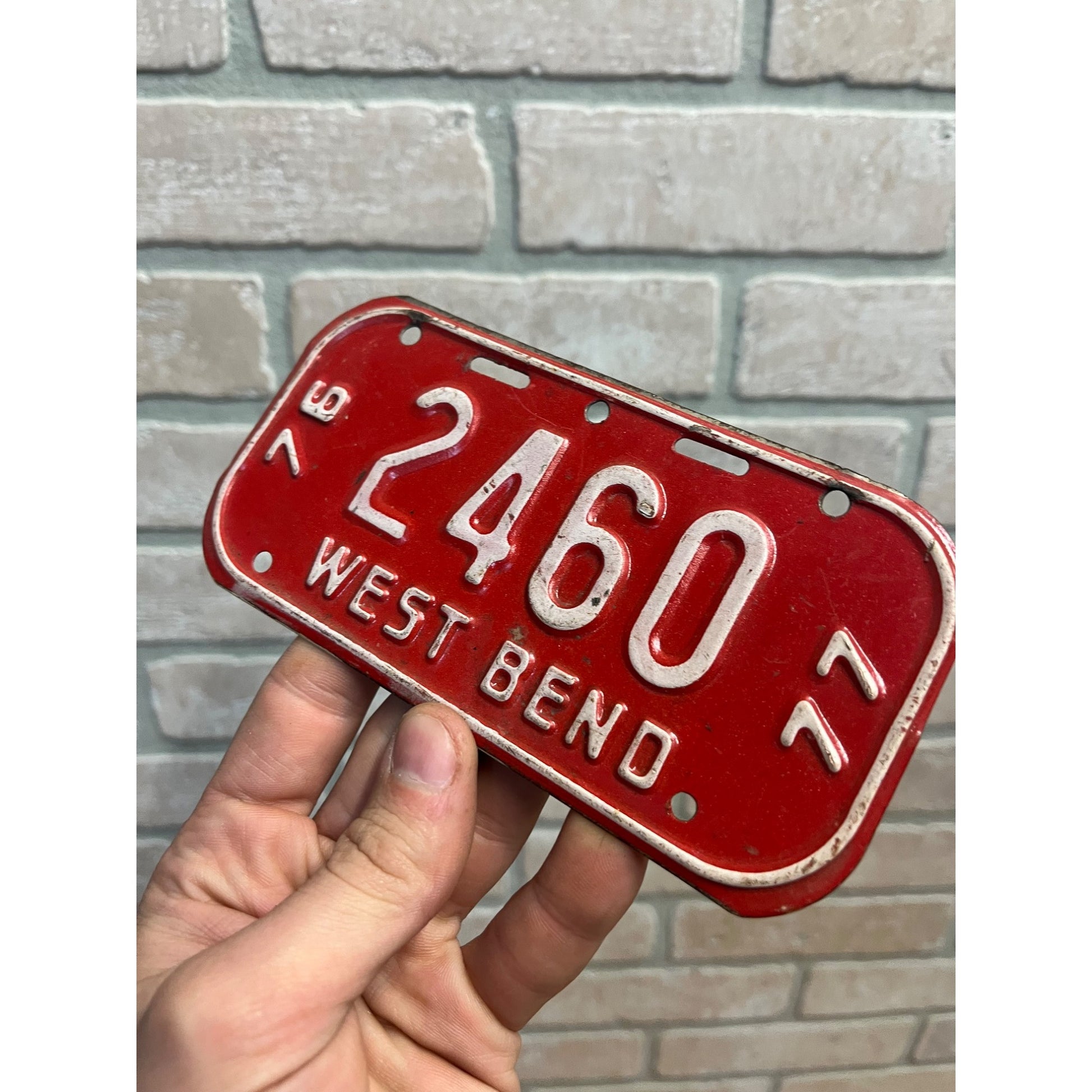 Vintage Wisconsin Bicycle Bike License Plate Embossed West Bend 1976-1977