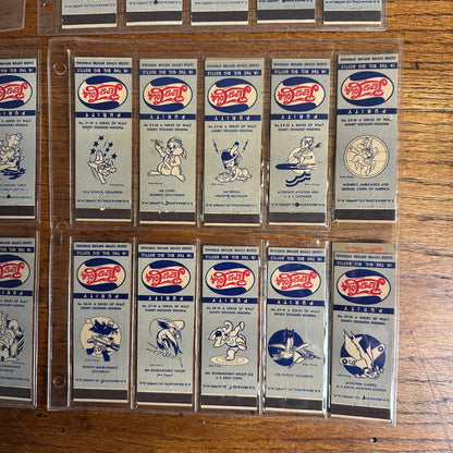 Vintage WWII 1942 Pepsi Cola Matchbooks Walt Disney Insignias Complete Set 1-48.