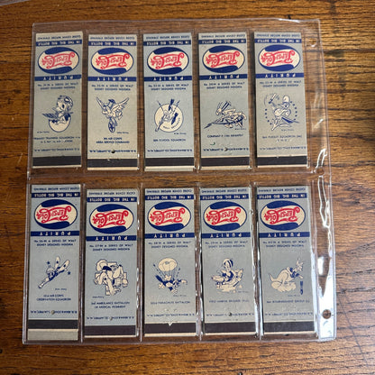 Vintage WWII 1942 Pepsi Cola Matchbooks Walt Disney Insignias Complete Set 1-48.