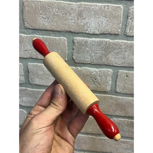 Vintage Child's Wooden Rolling Pin Red Handles Toy Kitchen Baking Primitive Decor