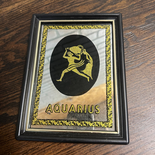 Vintage Astrology Mirror Aquarius Zodiac Sign Framed Wall Plaque 8x6 Gold