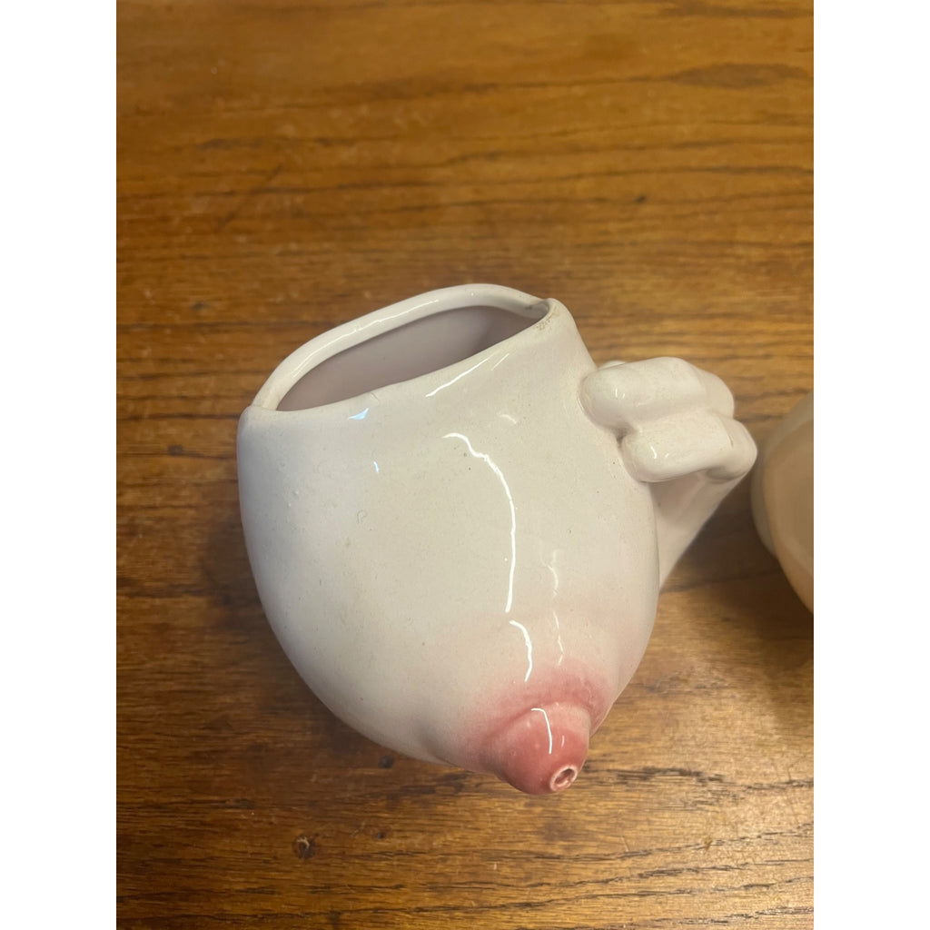 Vintage Novelty Breast Boob Ceramic Mug Cup Risque Adult Humor Gag Gift Lot of 2