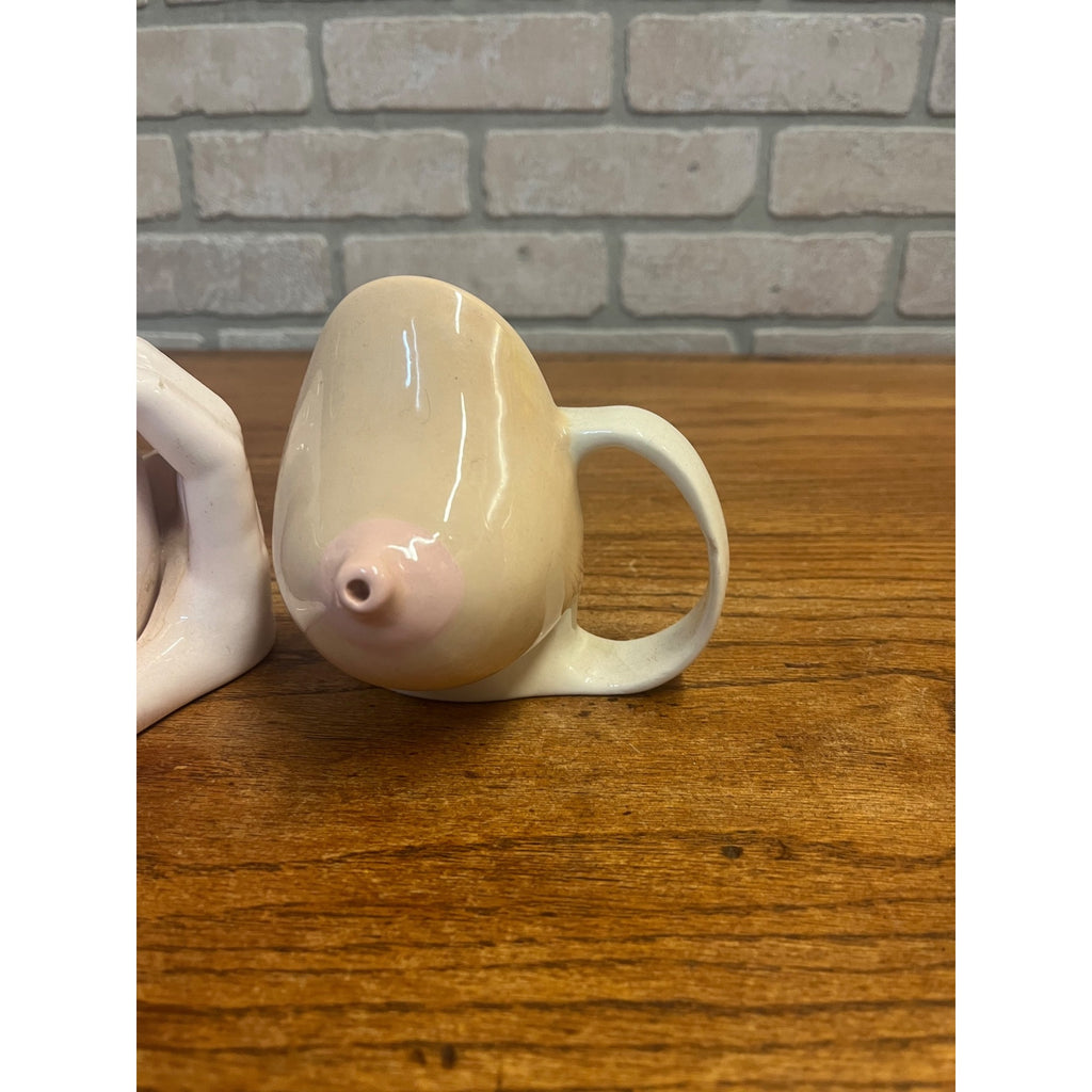 Vintage Novelty Breast Boob Ceramic Mug Cup Risque Adult Humor Gag Gift Lot of 2