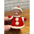 Vintage Christmas Santa and Mrs Claus Felt Flocked Blow Mold Ornament Japan