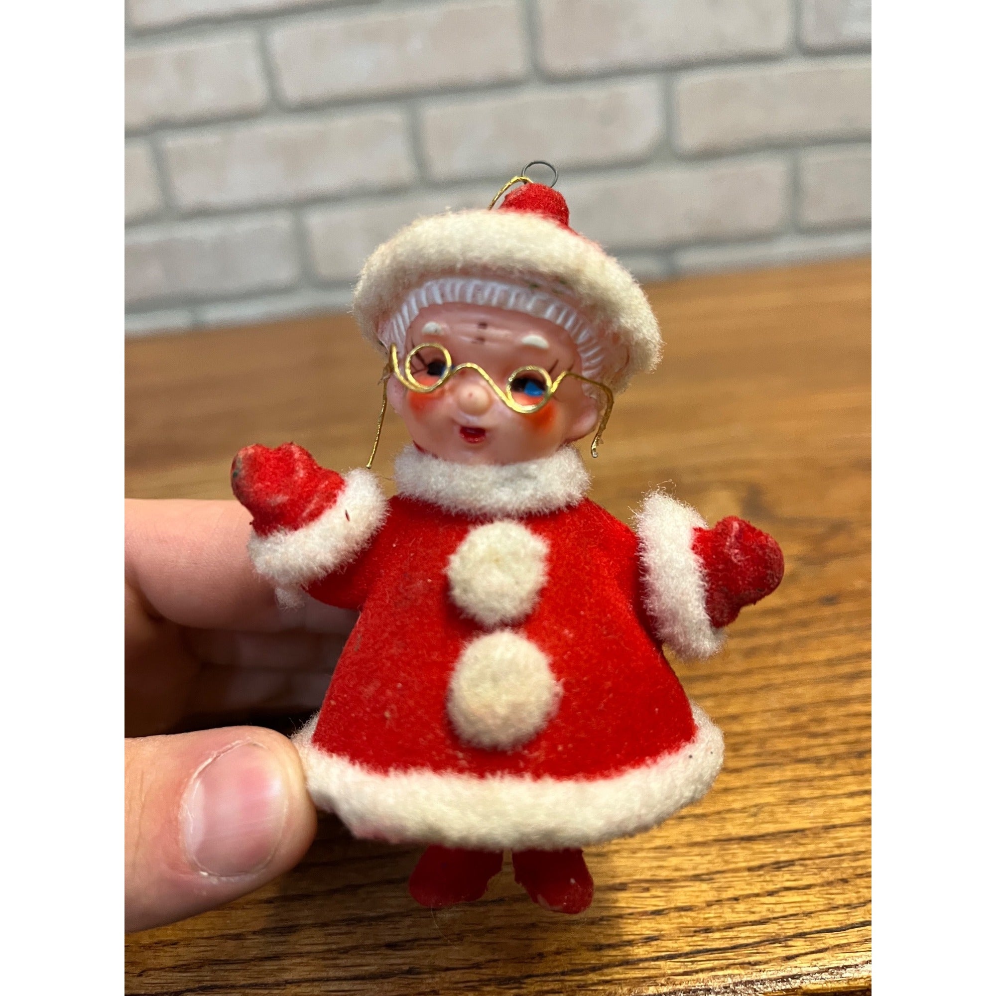 Vintage Christmas Santa and Mrs Claus Felt Flocked Blow Mold Ornament Japan