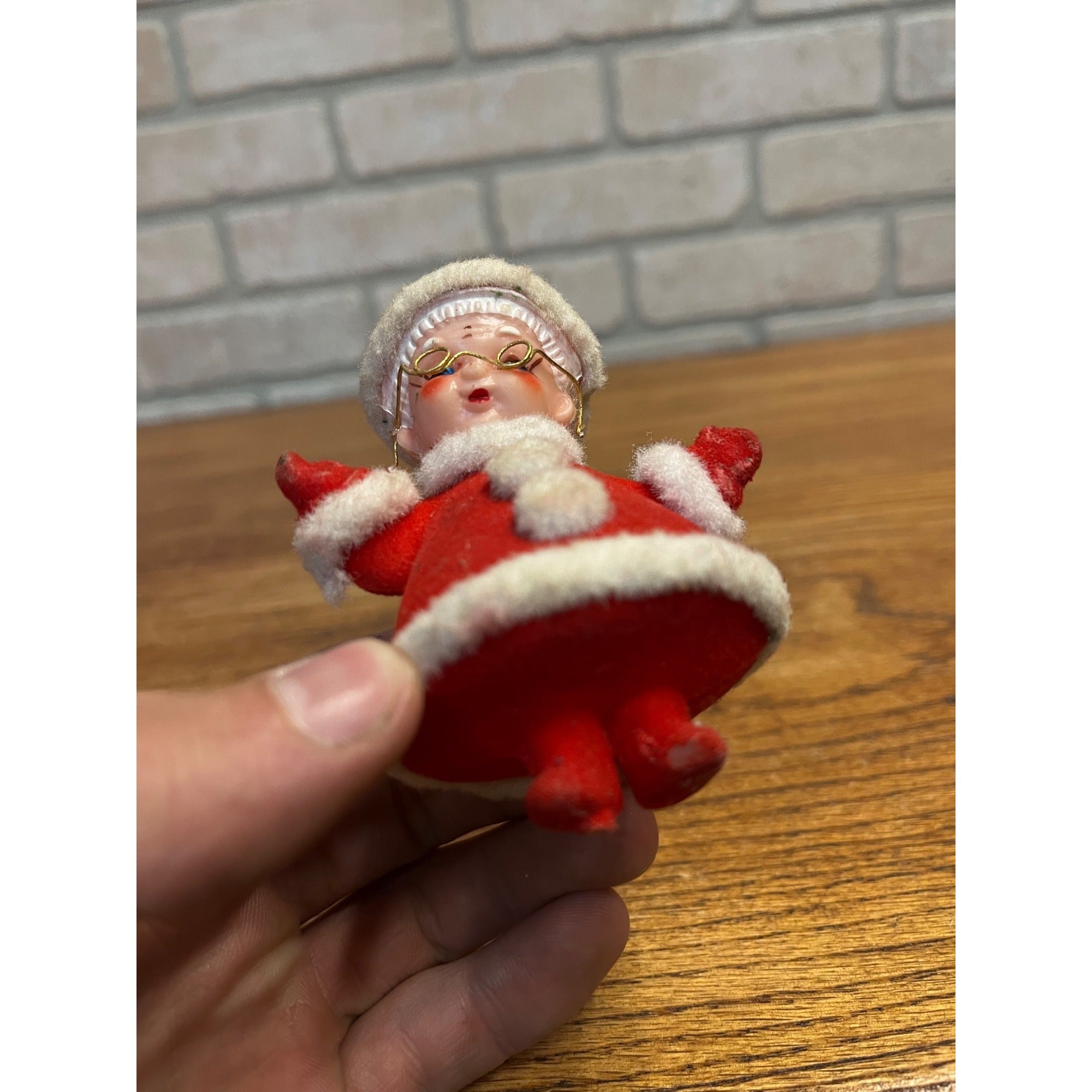 Vintage Christmas Santa and Mrs Claus Felt Flocked Blow Mold Ornament Japan