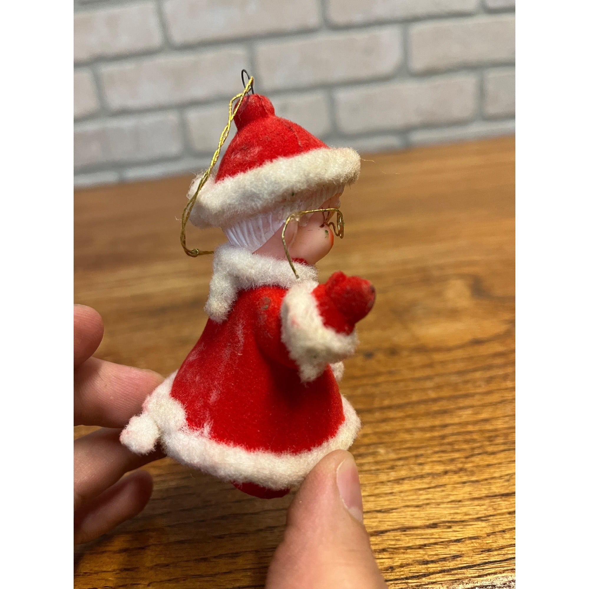 Vintage Christmas Santa and Mrs Claus Felt Flocked Blow Mold Ornament Japan