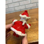 Vintage Christmas Santa and Mrs Claus Felt Flocked Blow Mold Ornament Japan