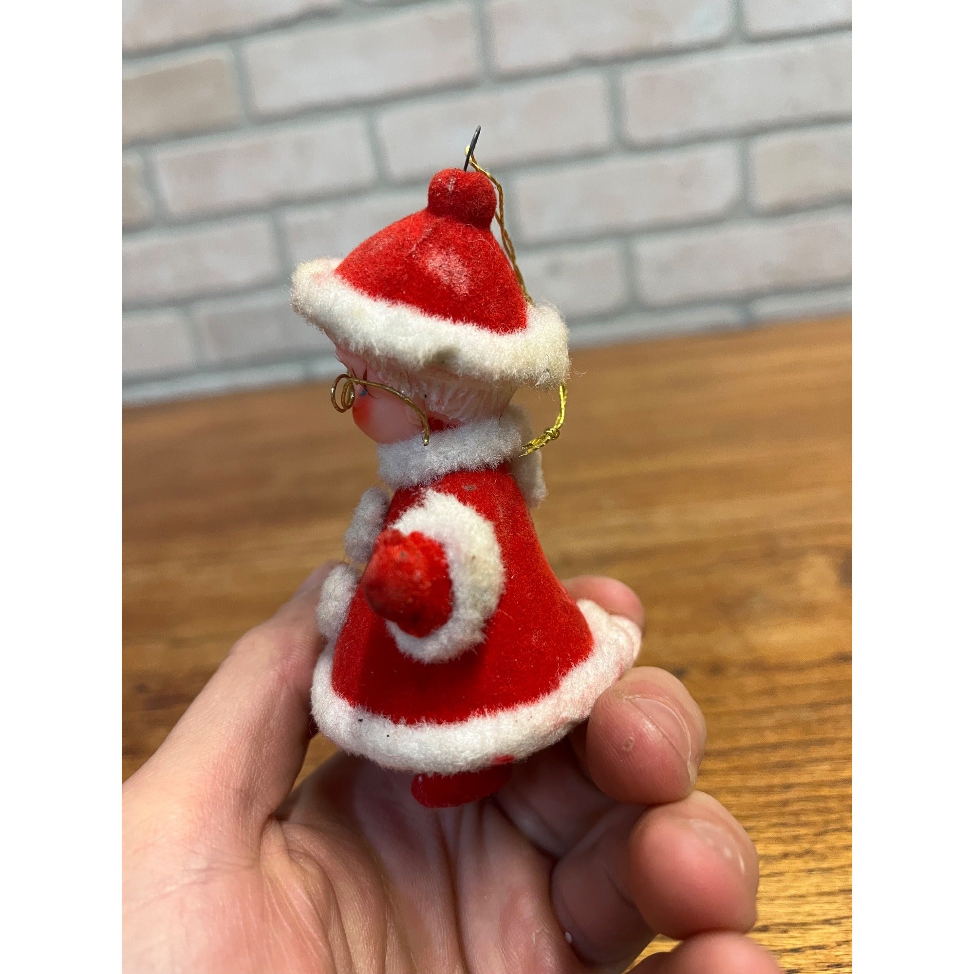 Vintage Christmas Santa and Mrs Claus Felt Flocked Blow Mold Ornament Japan