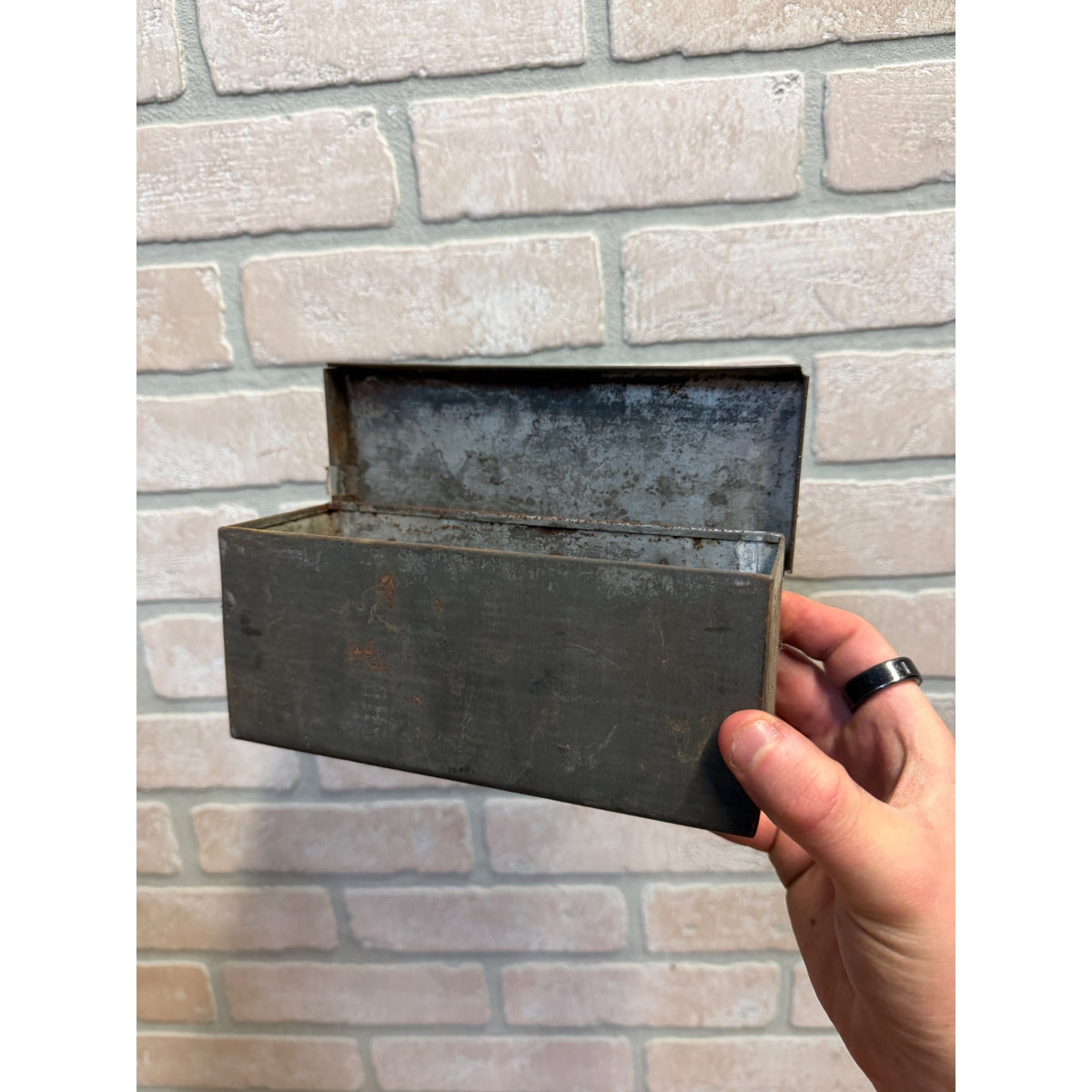 Vintage Hinged Tin Metal Storage Box Farmhouse Rustic Decor