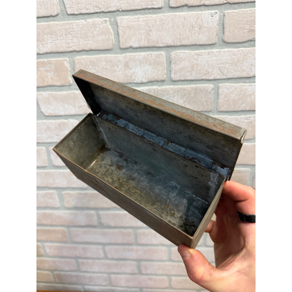 Vintage Hinged Tin Metal Storage Box Farmhouse Rustic Decor