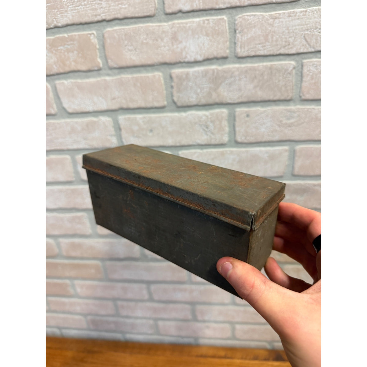 Vintage Hinged Tin Metal Storage Box Farmhouse Rustic Decor