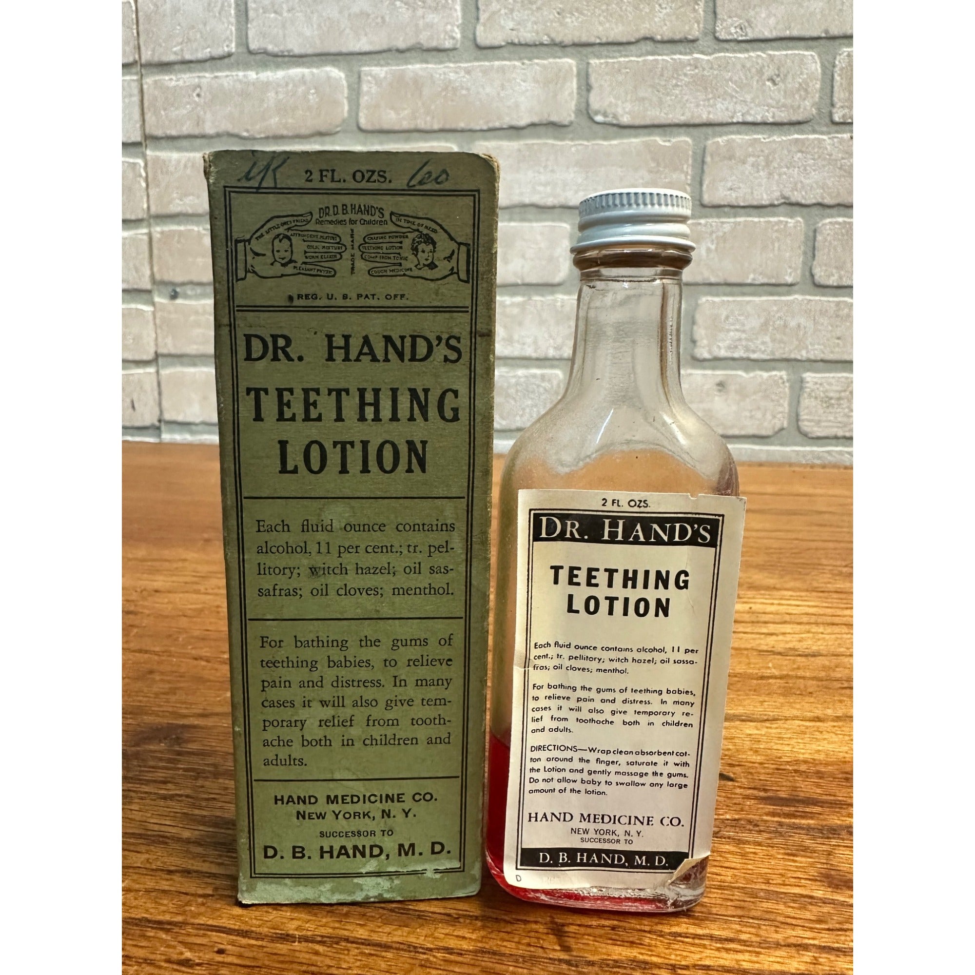 Antique Quack Medicine Dr. Hand's Teething Lotion Children Empty Bottle & Box