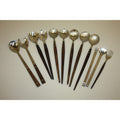 Lot of 12 Vintage MCM Stainless Steel Salad Servers Utensils, Wooden Handles