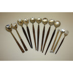 Lot of 12 Vintage MCM Stainless Steel Salad Servers Utensils, Wooden Handles