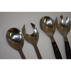 Lot of 12 Vintage MCM Stainless Steel Salad Servers Utensils, Wooden Handles