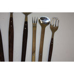 Lot of 12 Vintage MCM Stainless Steel Salad Servers Utensils, Wooden Handles