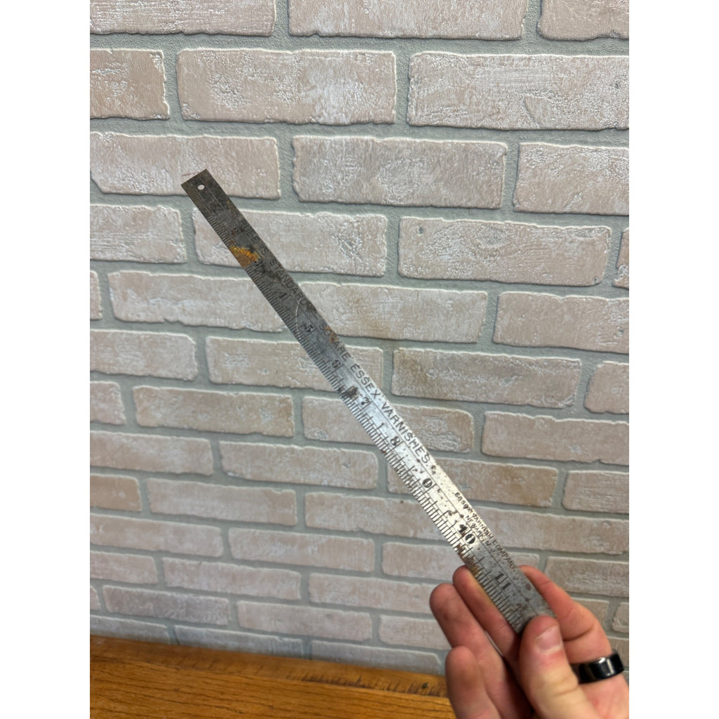 Vintage Advertising Essex Paint Varnishes Metal Ruler Tool Measuring Stick