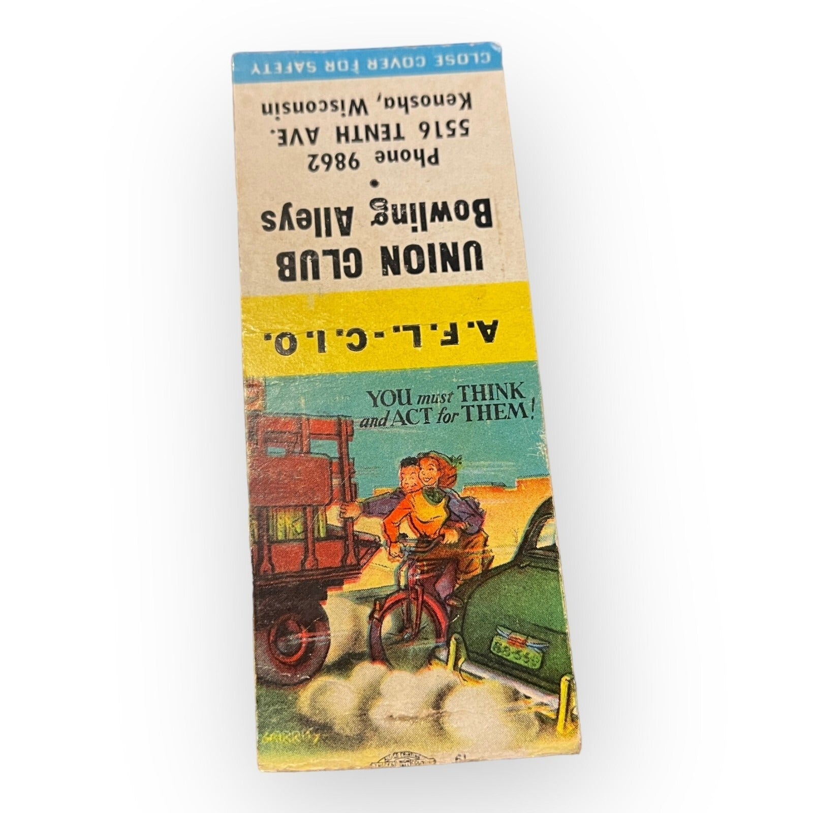 Vintage Union Club Bowling Alleys Kenosha Wis Advertising Matchbook