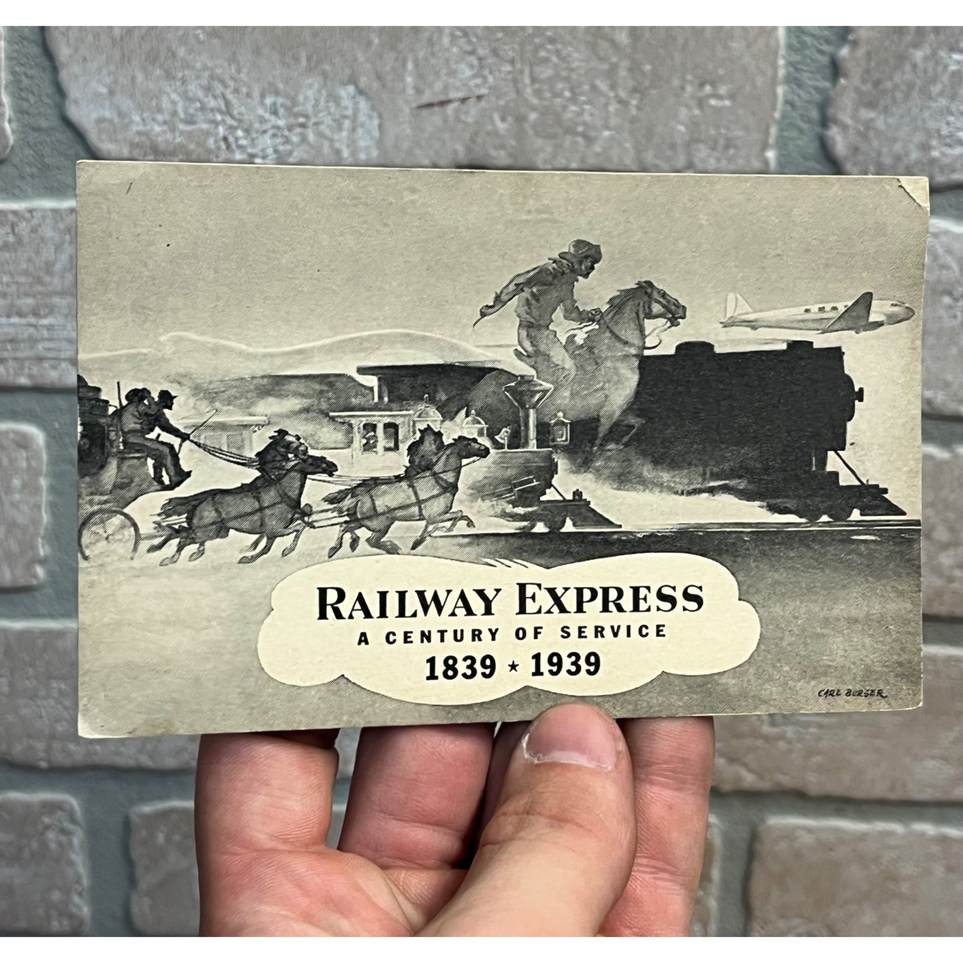 Vintage Postcard Railway Express 1839 - 1939 Carl Burger "A Century of Service"